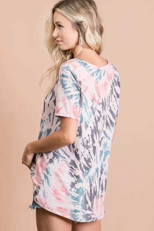 BiBi Tie Dye Print Terry Deep U Neck Top - TIE DYE by Trendsi from FREYA’S CLOSET