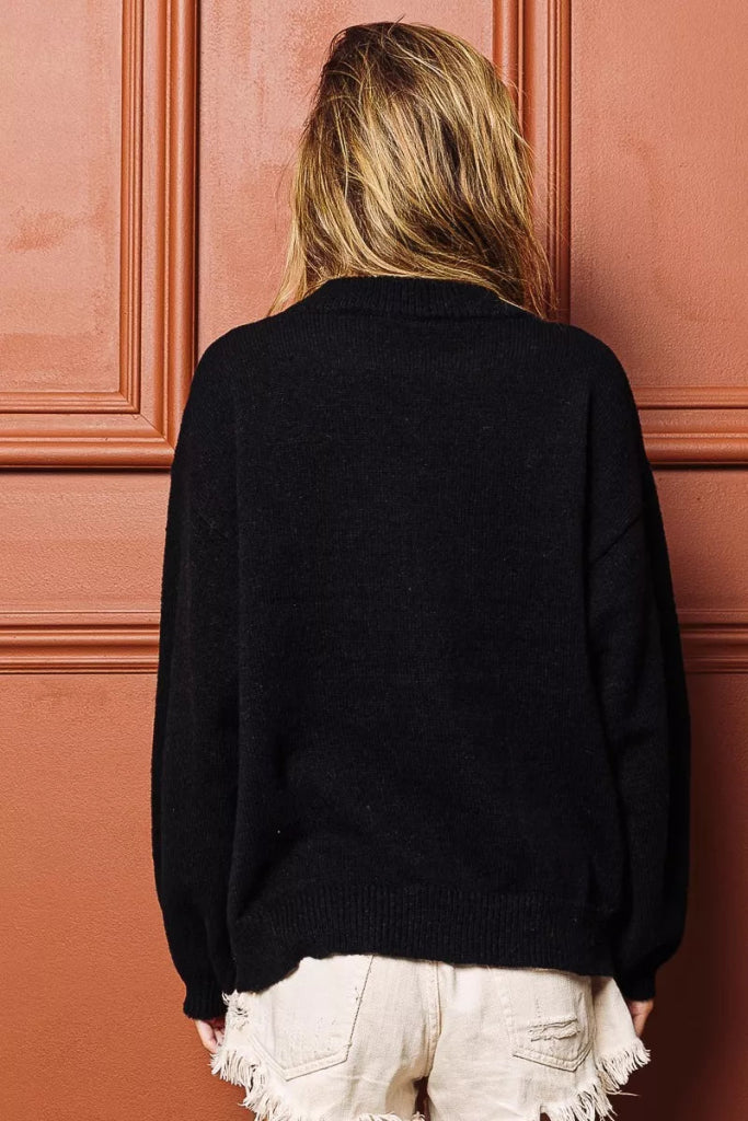 BiBi Tinsel Lettering Christmas Sweater - BLACK/MULTI by Trendsi from FREYA’S CLOSET