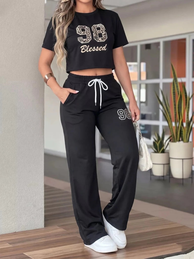 Blessed 98 Leopard Print Crop Top and Wide Leg Pants Set - Black by Trendsi from FREYA’S CLOSET