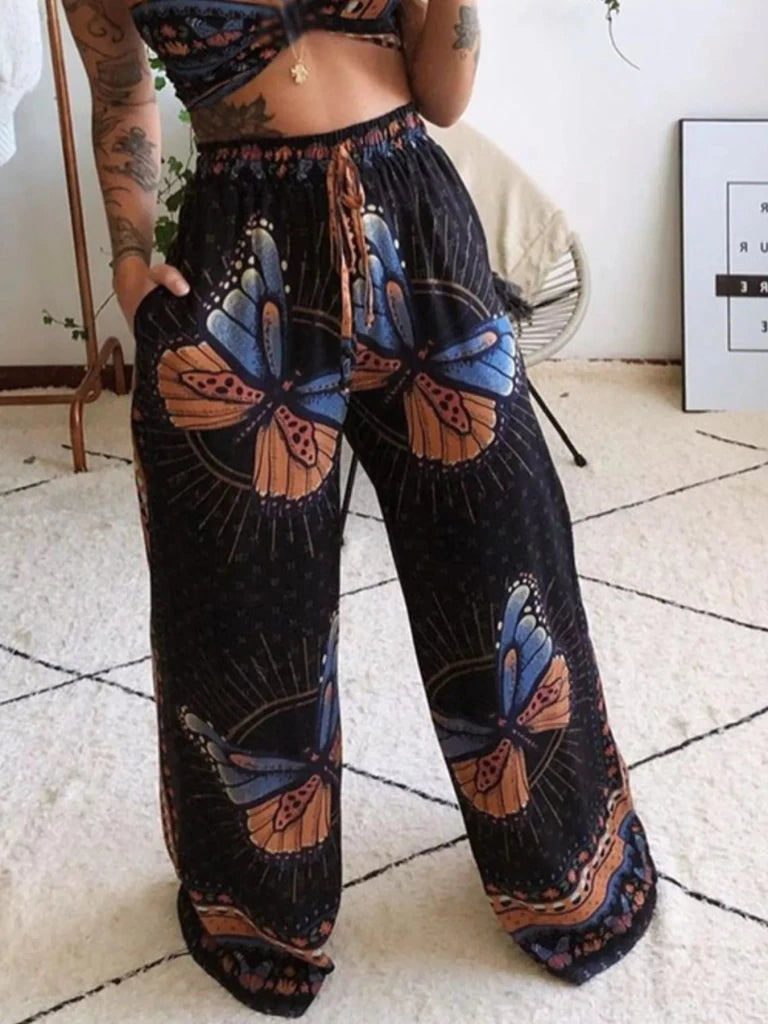 Boho Butterfly Print Top and Pants Set - Caramel by Trendsi from FREYA’S CLOSET