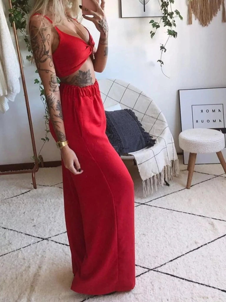 Boho Butterfly Print Top and Pants Set - Red by Trendsi from FREYA’S CLOSET
