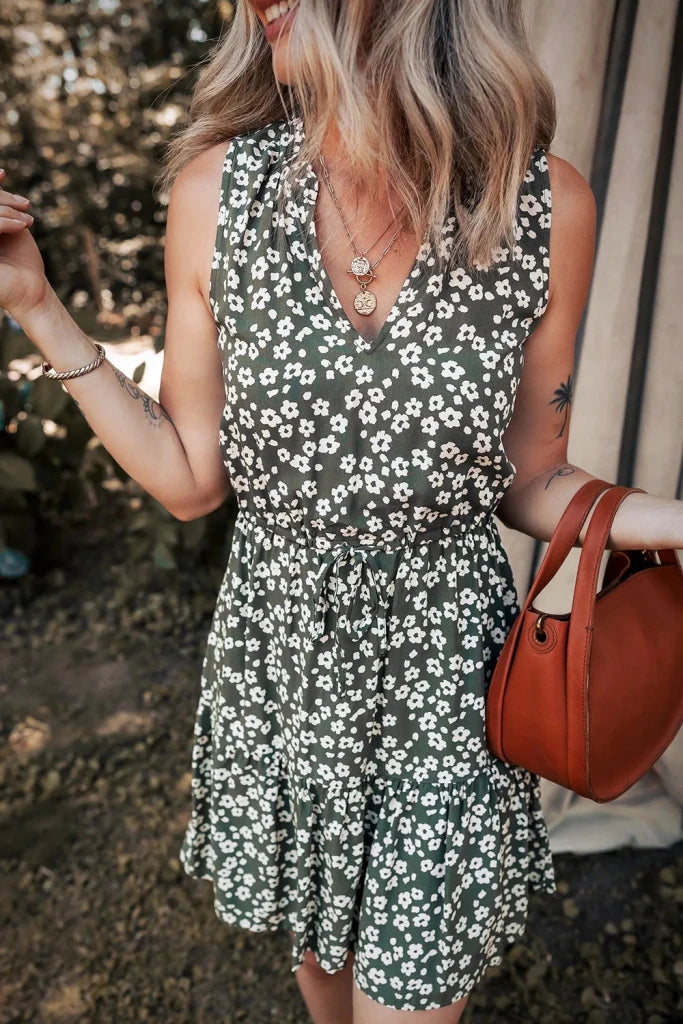 Boho Floral Print V Neck Tunic Sleeveless Dress - Floral by Trendsi from FREYA’S CLOSET