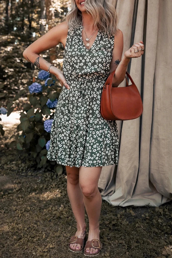 Boho Floral Print V Neck Tunic Sleeveless Dress - Floral by Trendsi from FREYA’S CLOSET