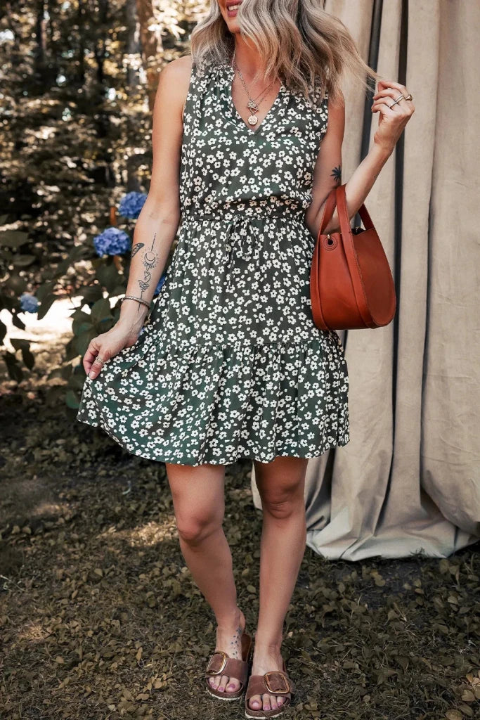 Boho Floral Print V Neck Tunic Sleeveless Dress - Floral by Trendsi from FREYA’S CLOSET
