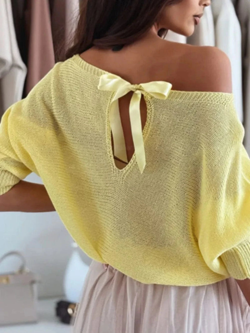 Trendsi Bow Back Boat Neck Batwing Sleeve Sweater