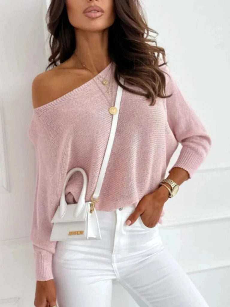 Bow Back Boat Neck Batwing Sleeve Sweater - Blush Pink by Trendsi from FREYA’S CLOSET