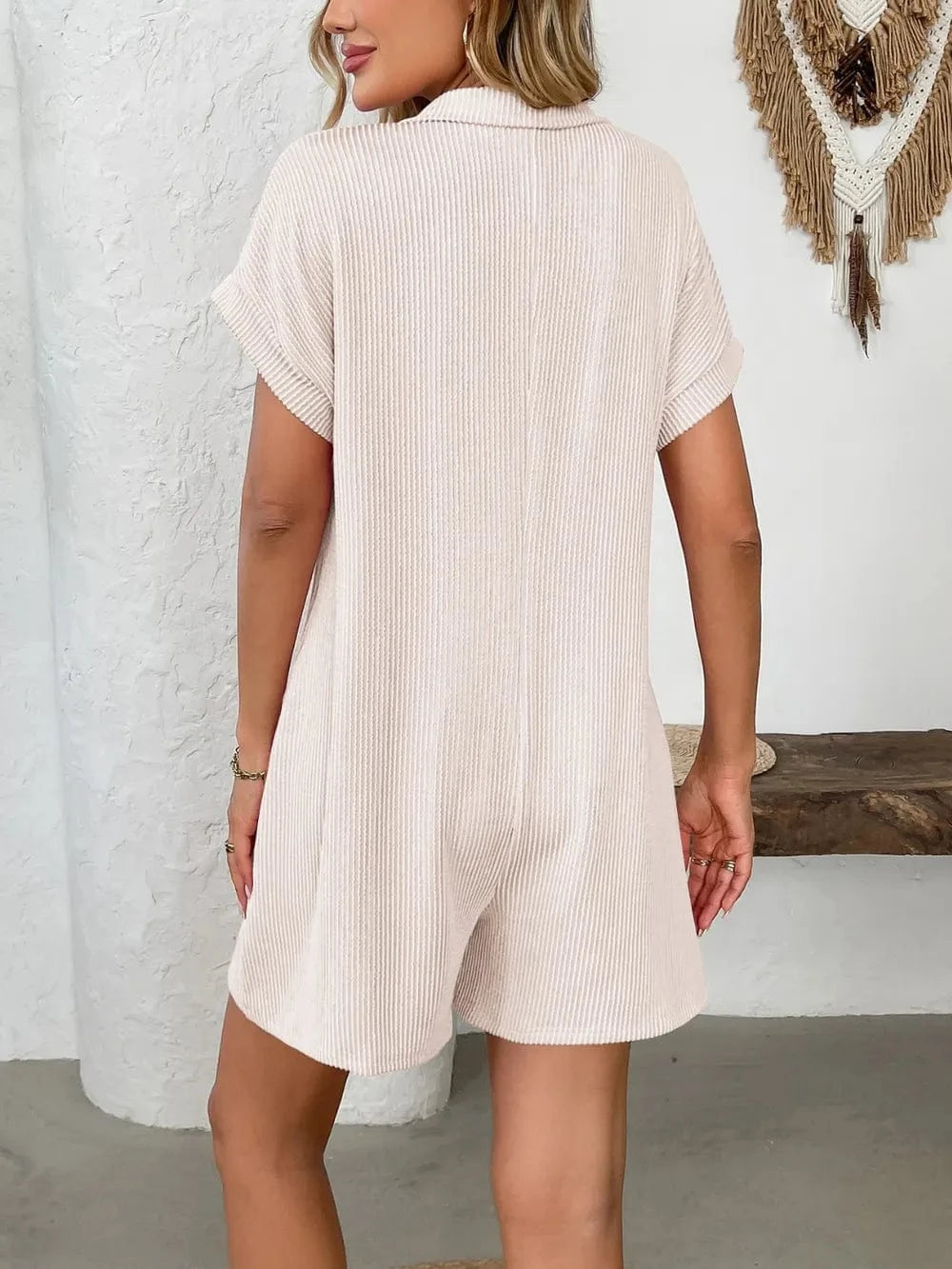 Trendsi Button Detail Collared Neck Short Sleeve Romper