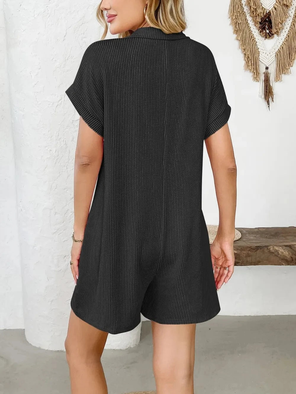 Trendsi Button Detail Collared Neck Short Sleeve Romper