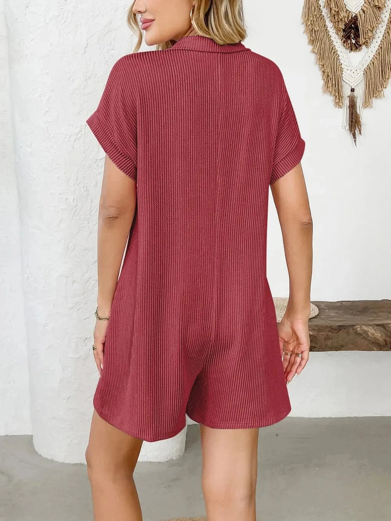 Trendsi Button Detail Collared Neck Short Sleeve Romper