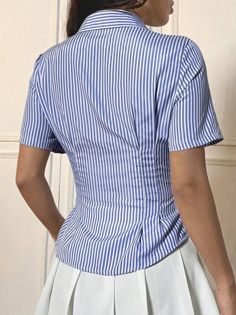 Button Down Short Sleeve Shirt - Blue by Trendsi from FREYA’S CLOSET