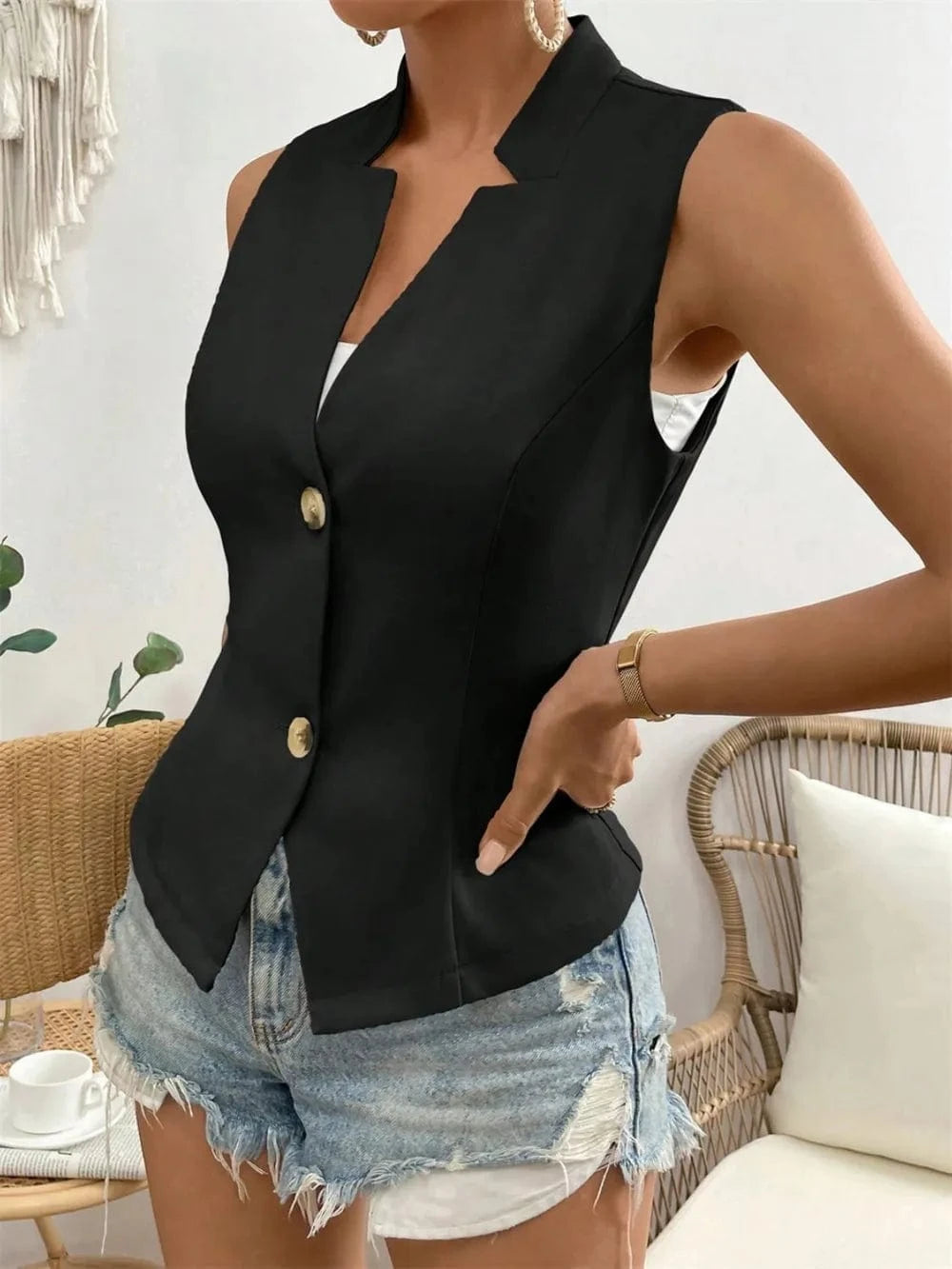 Trendsi Shirts and Blouse Button Down Vest Coat