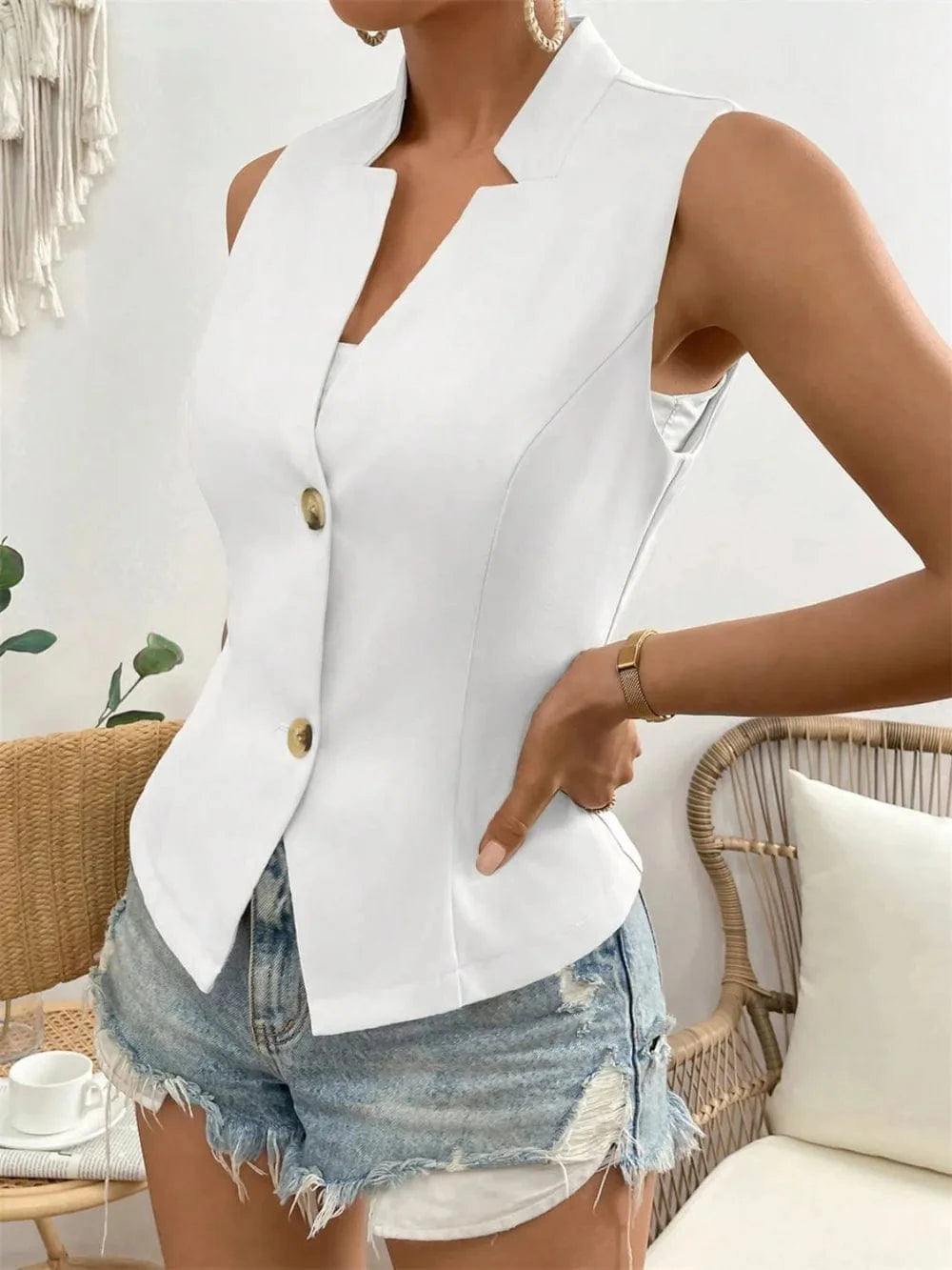 Trendsi Shirts and Blouse Button Down Vest Coat