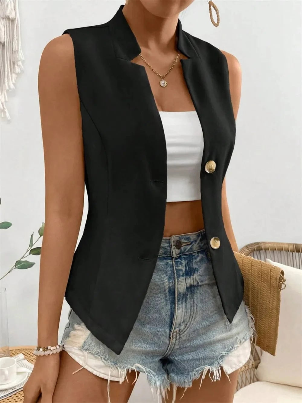 Trendsi Shirts and Blouse Button Down Vest Coat