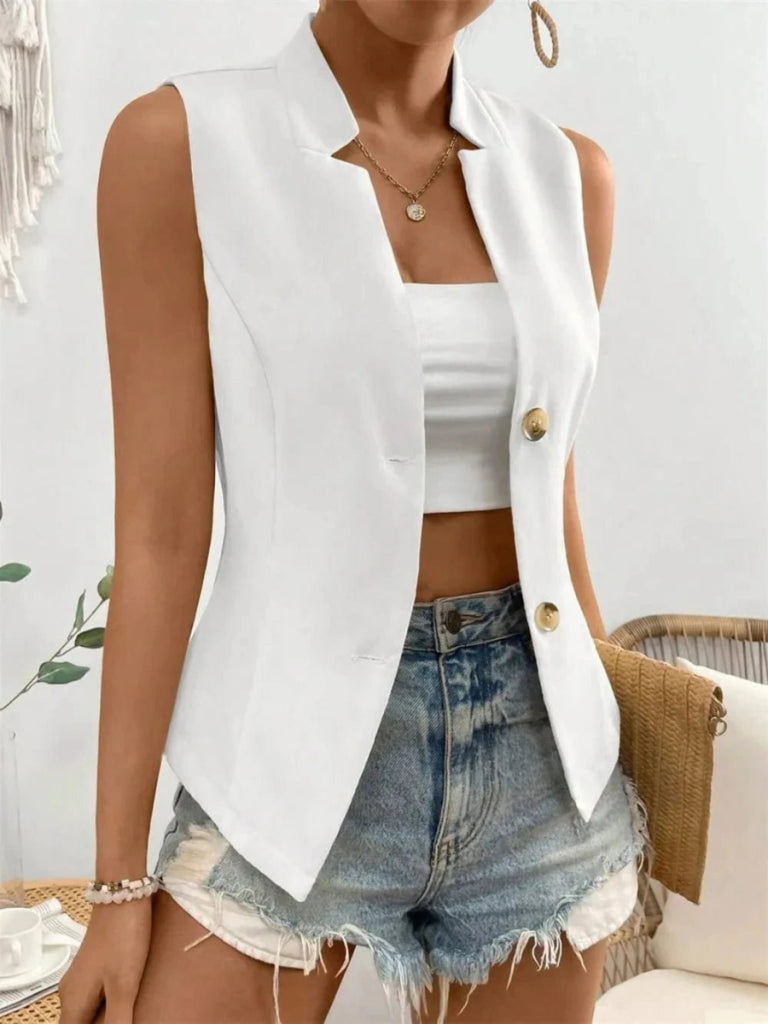 Button Down Vest Coat - White by Trendsi from FREYA’S CLOSET
