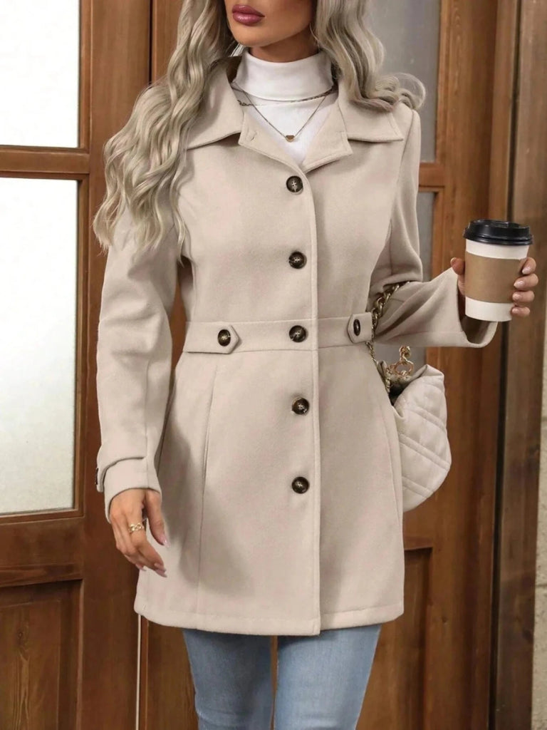 Button Up Long Sleeve Coat - Apricot by Trendsi from FREYA’S CLOSET
