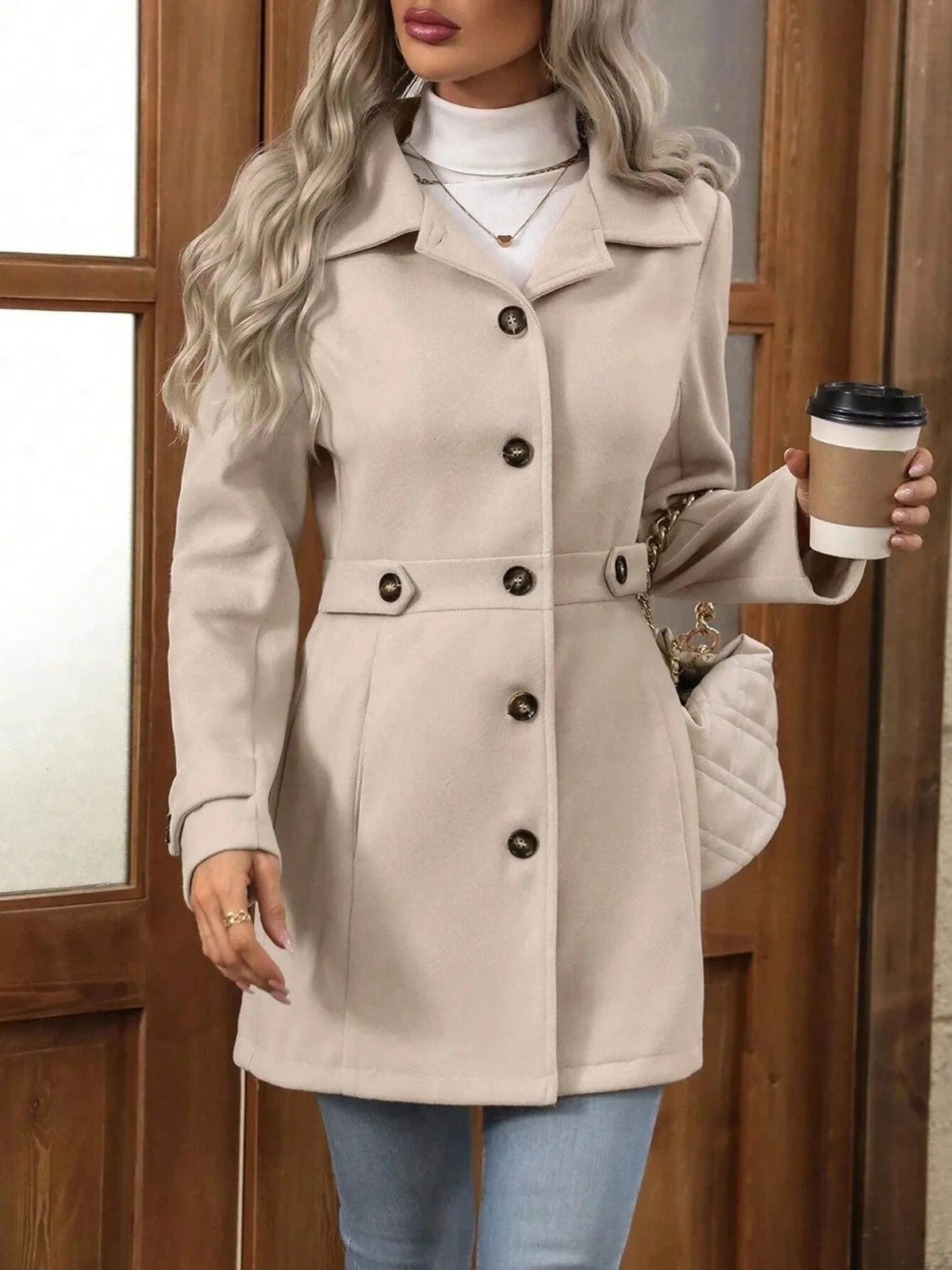 Trendsi Button Up Long Sleeve Coat