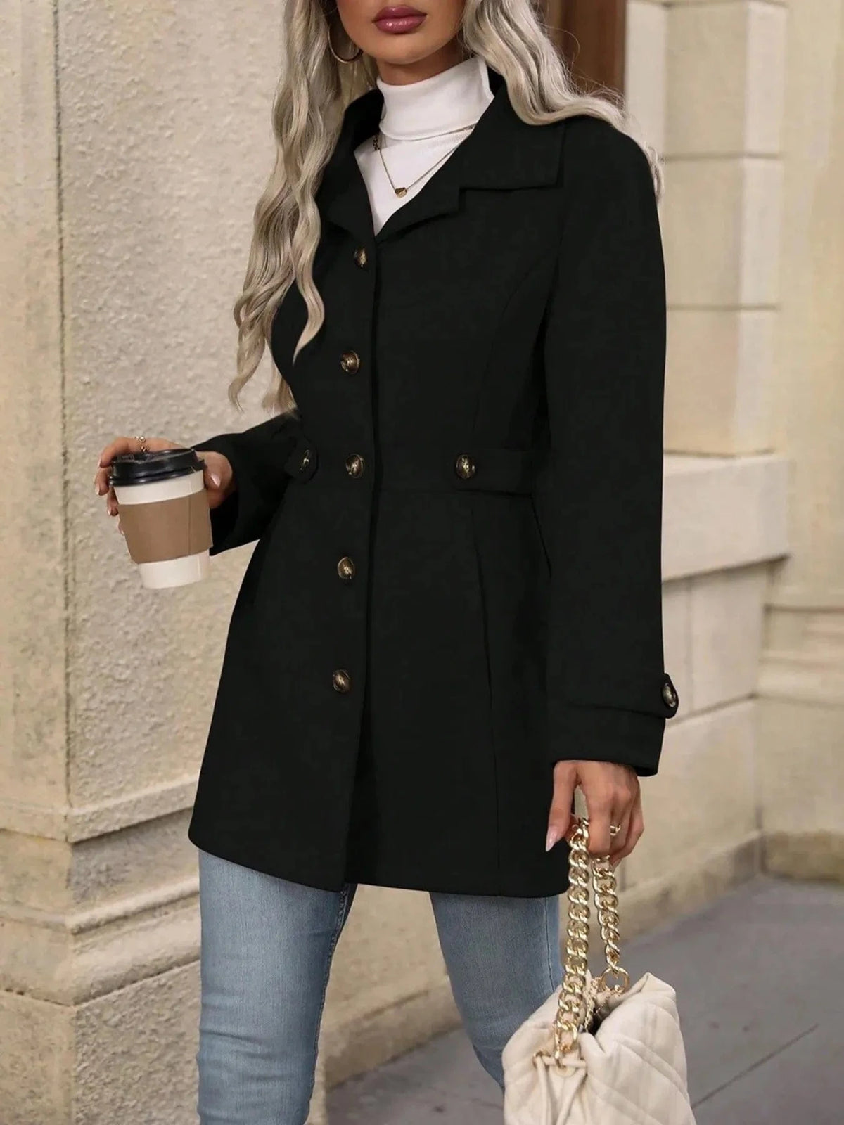 Trendsi Button Up Long Sleeve Coat