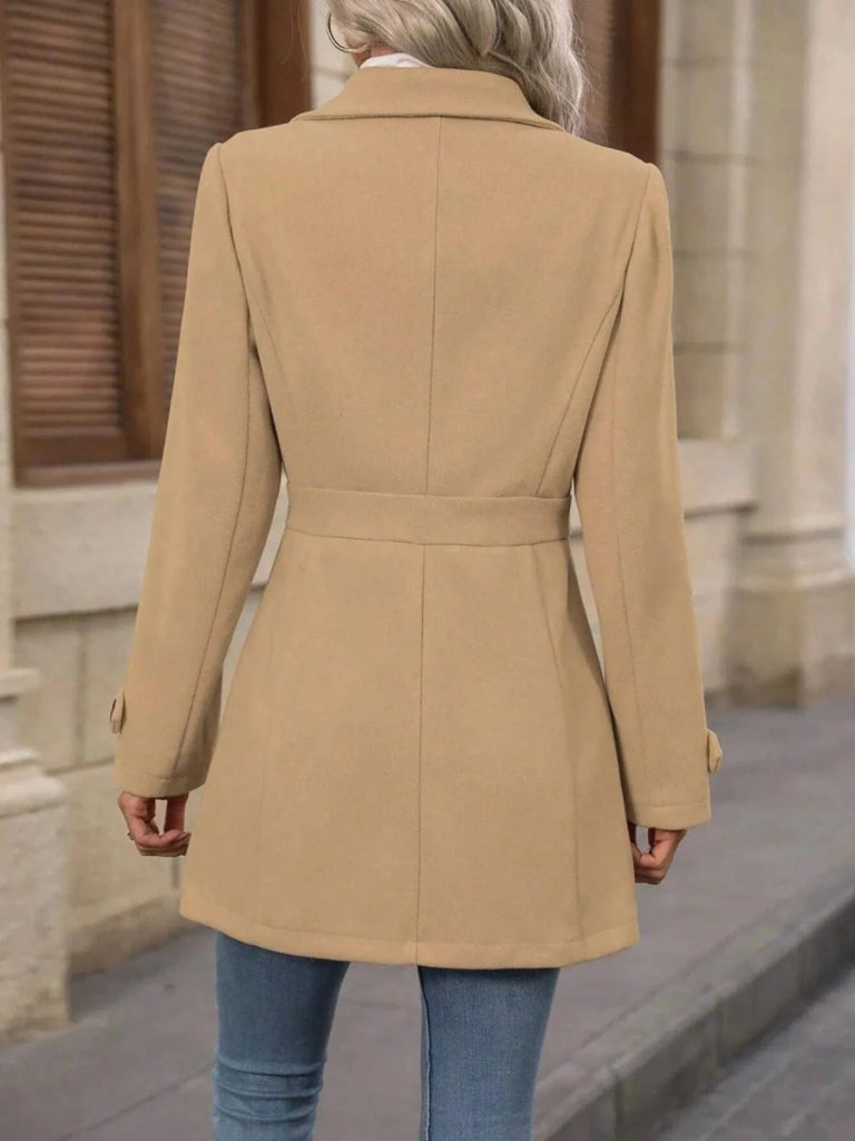 Button Up Long Sleeve Coat - Khaki by Trendsi from FREYA’S CLOSET