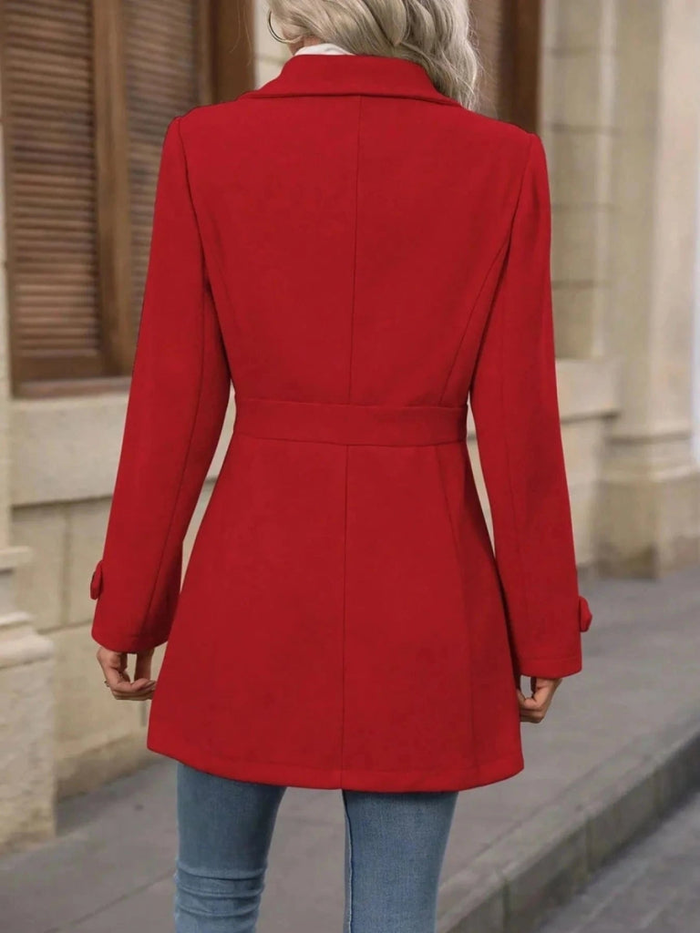 Button Up Long Sleeve Coat - Red by Trendsi from FREYA’S CLOSET
