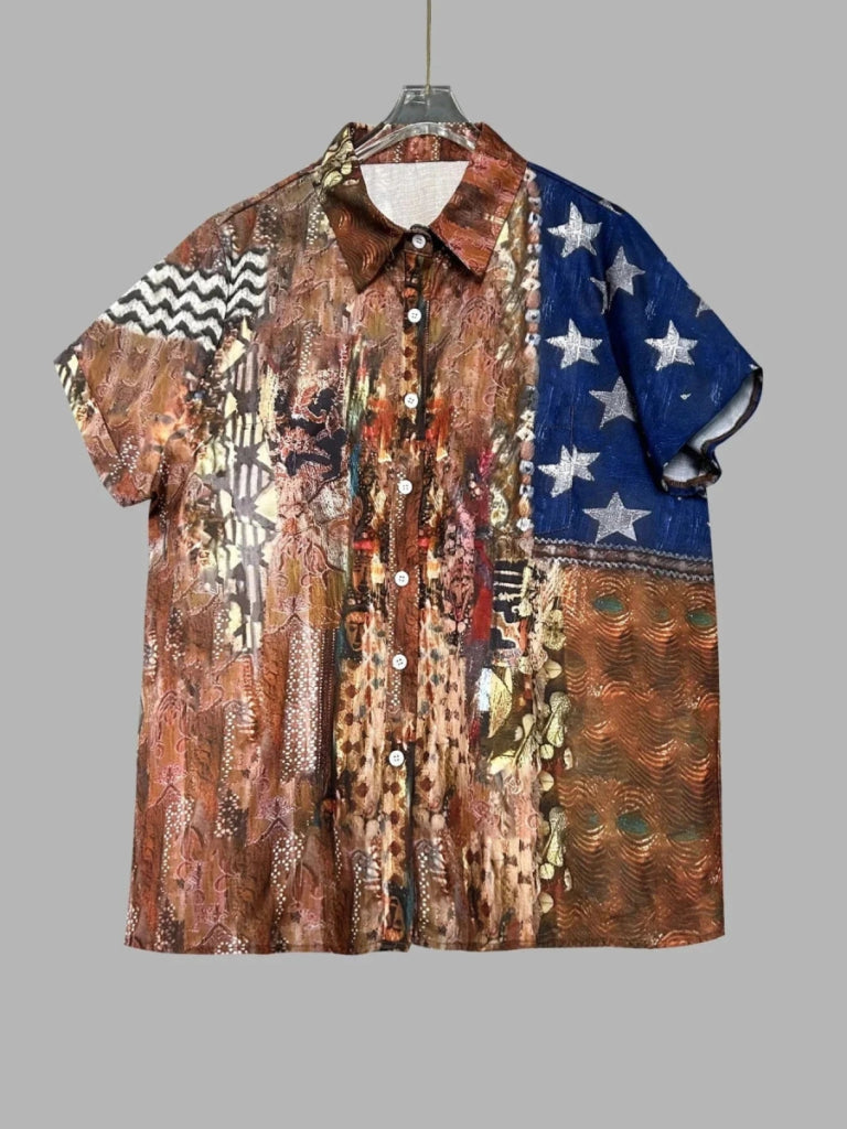 Button - Up Short Sleeve Shirt - Brown by Trendsi from FREYA’S CLOSET