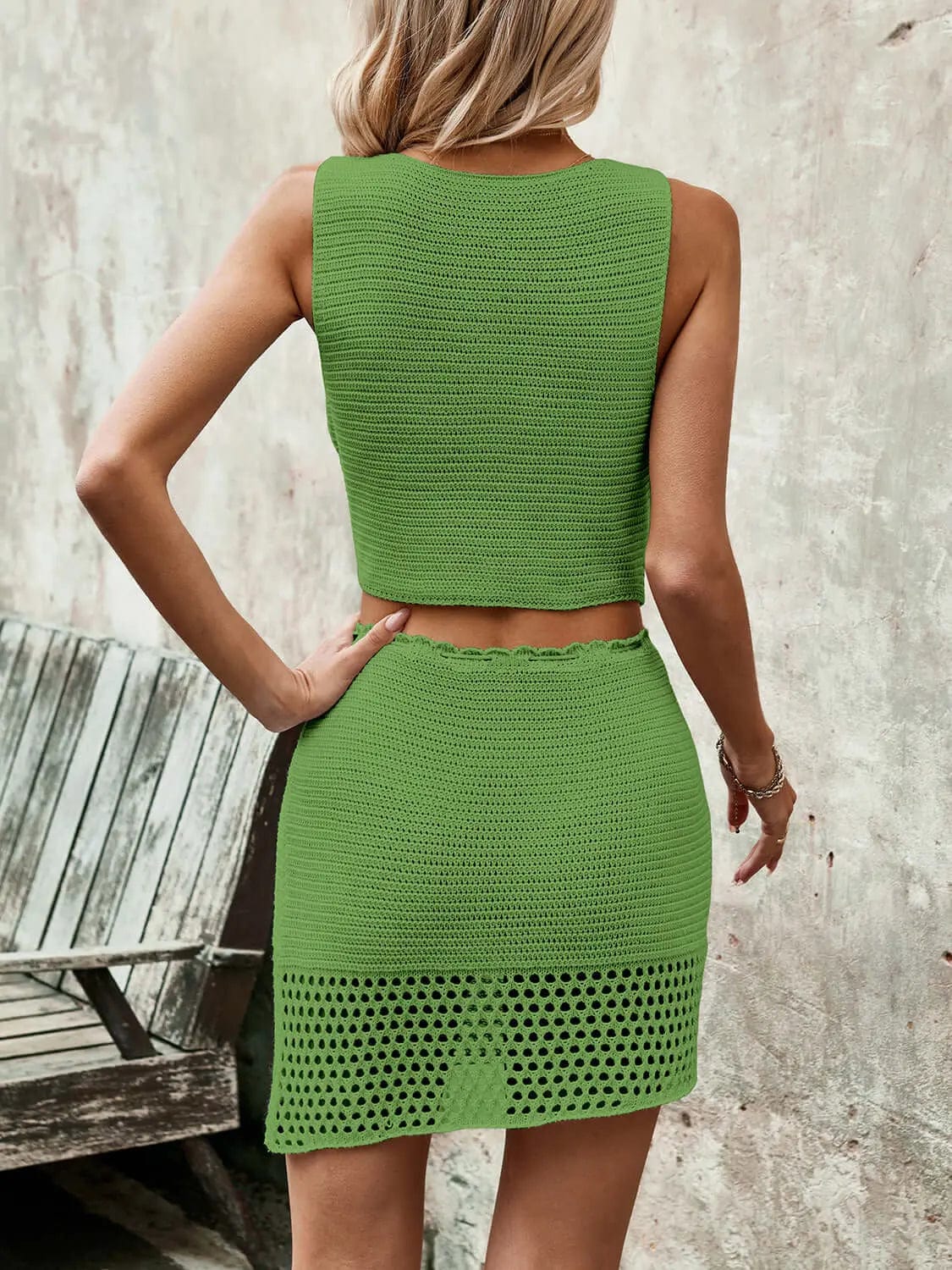 Trendsi Dresses Button Up Sleeveless Top and Drawstring Skirt Set