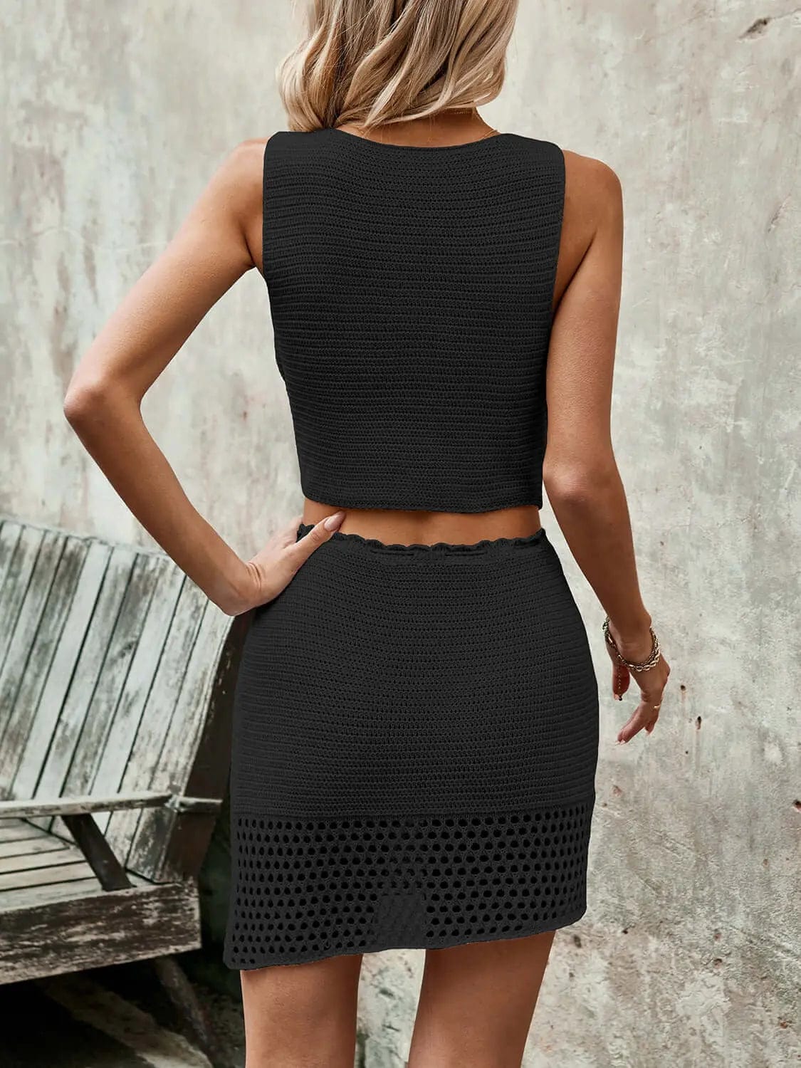 Trendsi Dresses Button Up Sleeveless Top and Drawstring Skirt Set