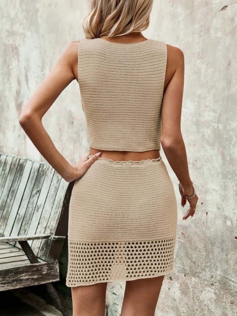 Button Up Sleeveless Top and Drawstring Skirt Set - S by Trendsi from FREYA’S CLOSET