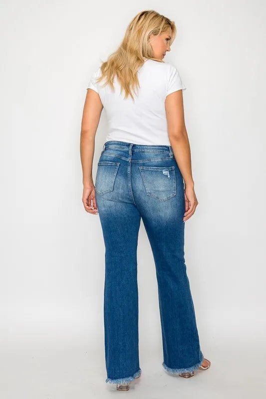 bytos Full Size Raw Hem Distressed High Rise Bootcut Jeans - Medium by Trendsi from FREYA’S CLOSET