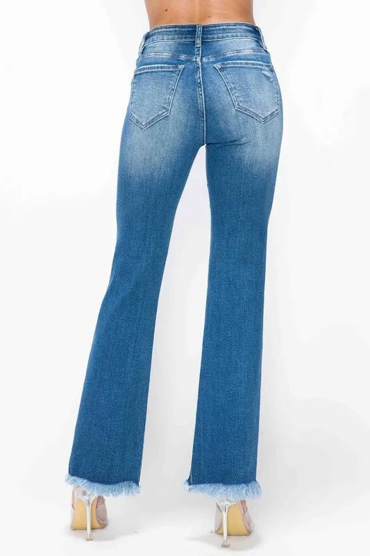 bytos Full Size Raw Hem Distressed High Rise Bootcut Jeans - Medium by Trendsi from FREYA’S CLOSET