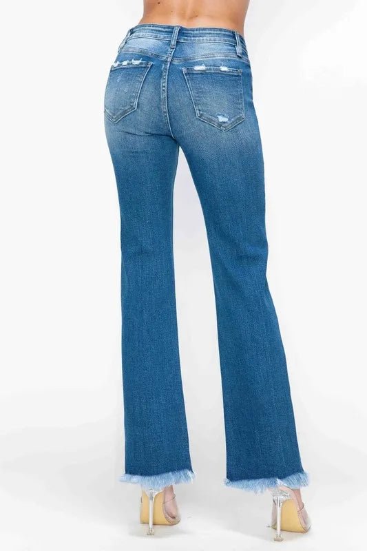 bytos Full Size Raw Hem Distressed Mid Rise Straight Jeans - Medium by Trendsi from FREYA’S CLOSET