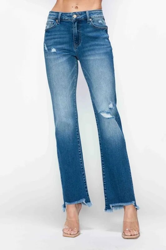 bytos Full Size Raw Hem Distressed Mid Rise Straight Jeans - Medium by Trendsi from FREYA’S CLOSET