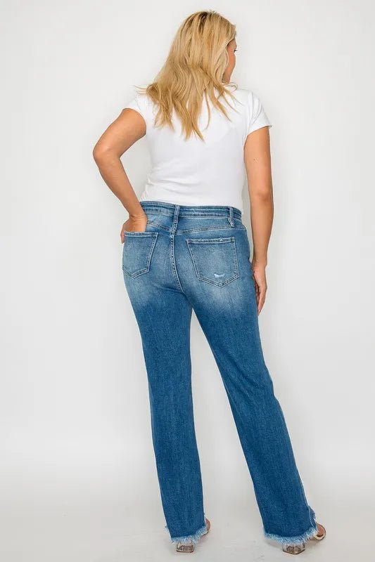 bytos Full Size Raw Hem Distressed Mid Rise Straight Jeans - Medium by Trendsi from FREYA’S CLOSET