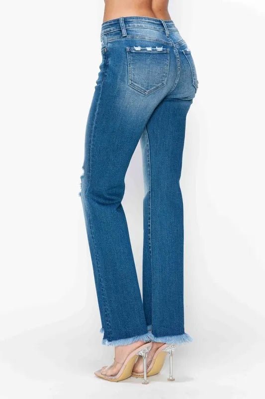 bytos Full Size Raw Hem Distressed Mid Rise Straight Jeans - Medium by Trendsi from FREYA’S CLOSET