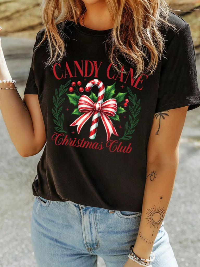 Candy Cane Christmas Club Custom Graphic T Shirt - Black by Trendsi from FREYA’S CLOSET
