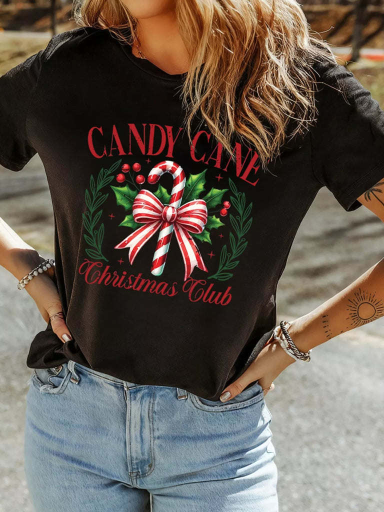 Candy Cane Christmas Club Custom Graphic T Shirt - Black by Trendsi from FREYA’S CLOSET