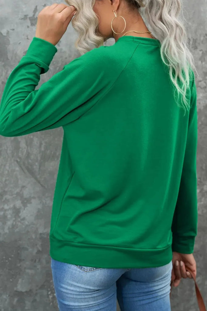 Candy Cane Round Neck Long Sleeve Sweatshirt - Dark Green by Trendsi from FREYA’S CLOSET