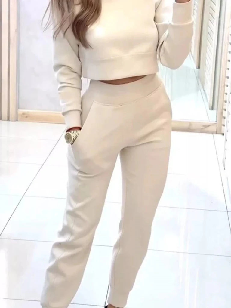 Casual Chic Cropped Sweatshirt and Jogger Set - Apricot by Trendsi from FREYA’S CLOSET