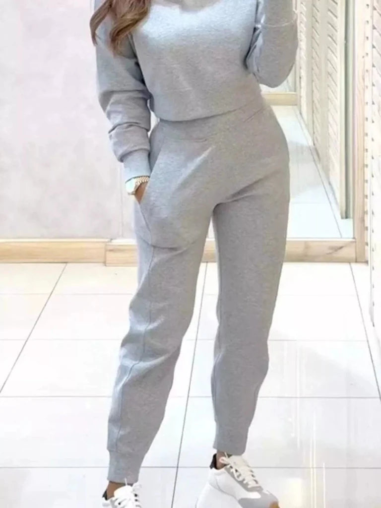 Casual Chic Cropped Sweatshirt and Jogger Set - Light Gray by Trendsi from FREYA’S CLOSET