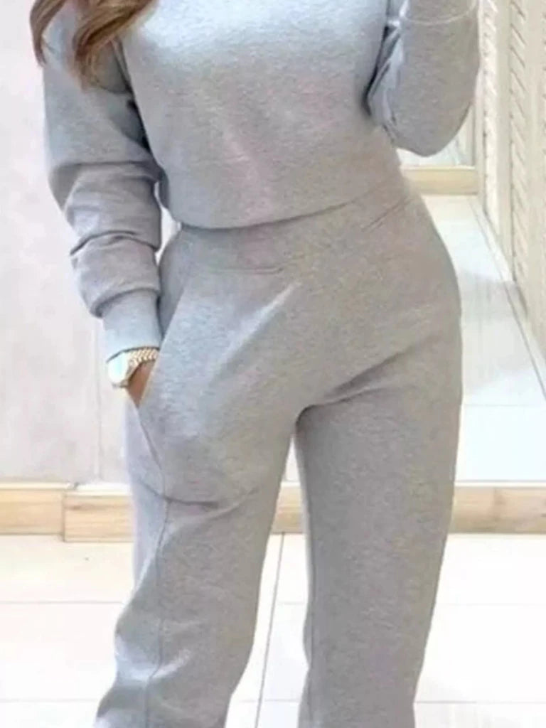 Casual Chic Cropped Sweatshirt and Jogger Set - Light Gray by Trendsi from FREYA’S CLOSET