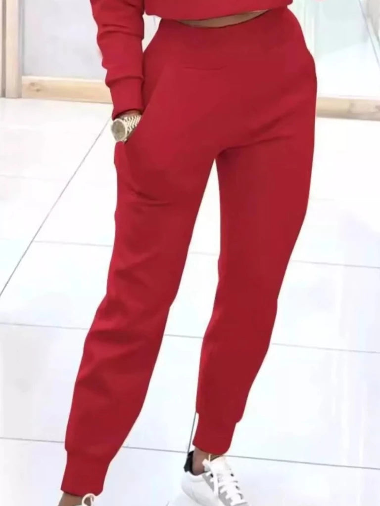 Casual Chic Cropped Sweatshirt and Jogger Set - Red by Trendsi from FREYA’S CLOSET