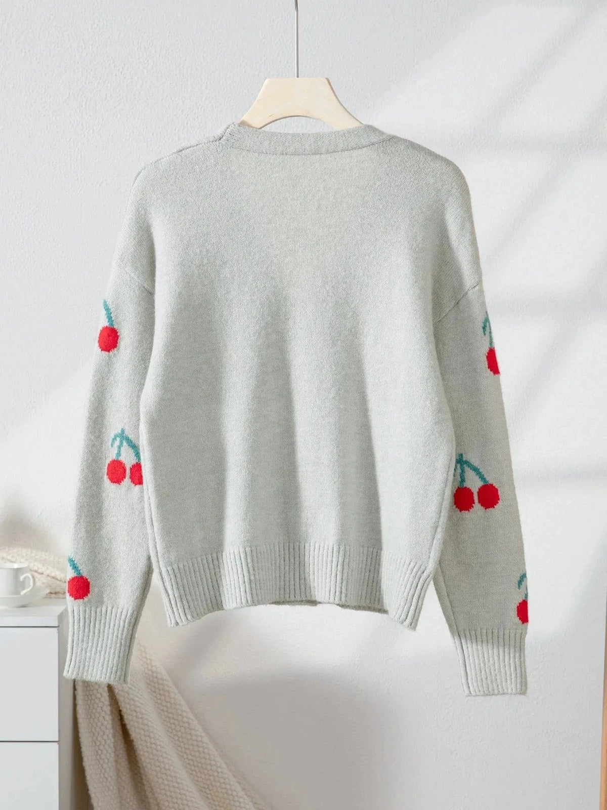 Trendsi Cherry Button-Up Knit Cardigan