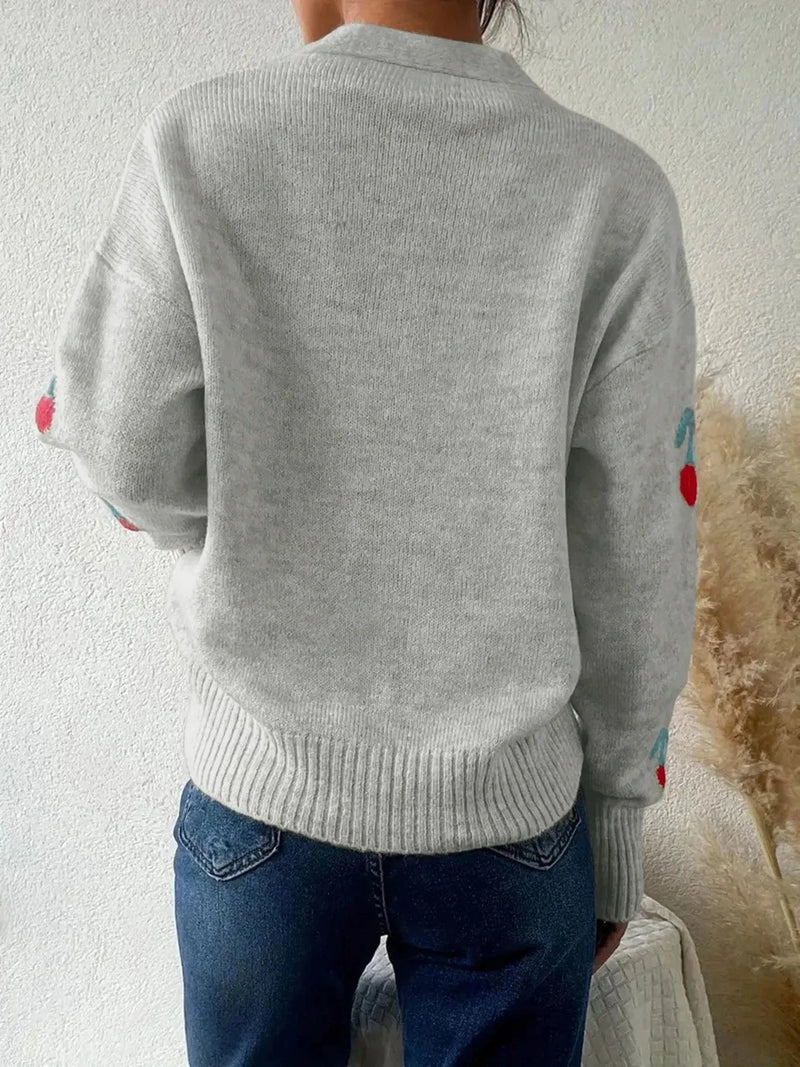 Trendsi Cherry Button-Up Knit Cardigan