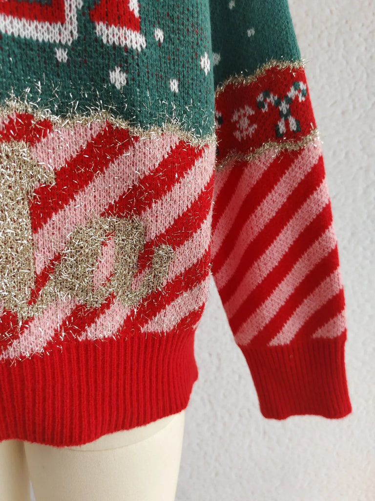 Christmas Letter Round Neck Long Sleeve Sweater - Red by Trendsi from FREYA’S CLOSET