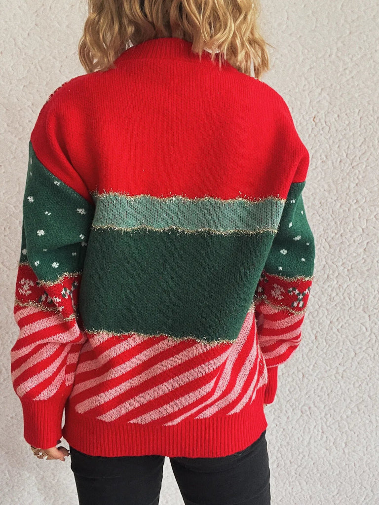 Christmas Letter Round Neck Long Sleeve Sweater - Red by Trendsi from FREYA’S CLOSET