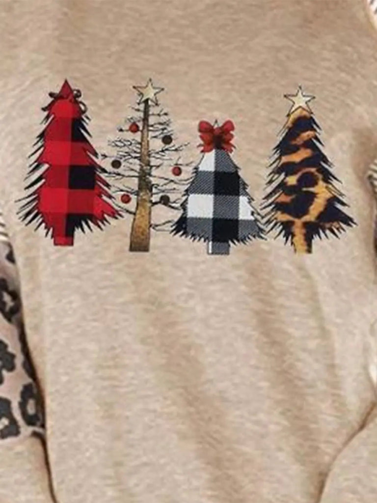 Christmas Tree Graphic Striped Long Sleeve Sweatshirt - Tan by Trendsi from FREYA’S CLOSET