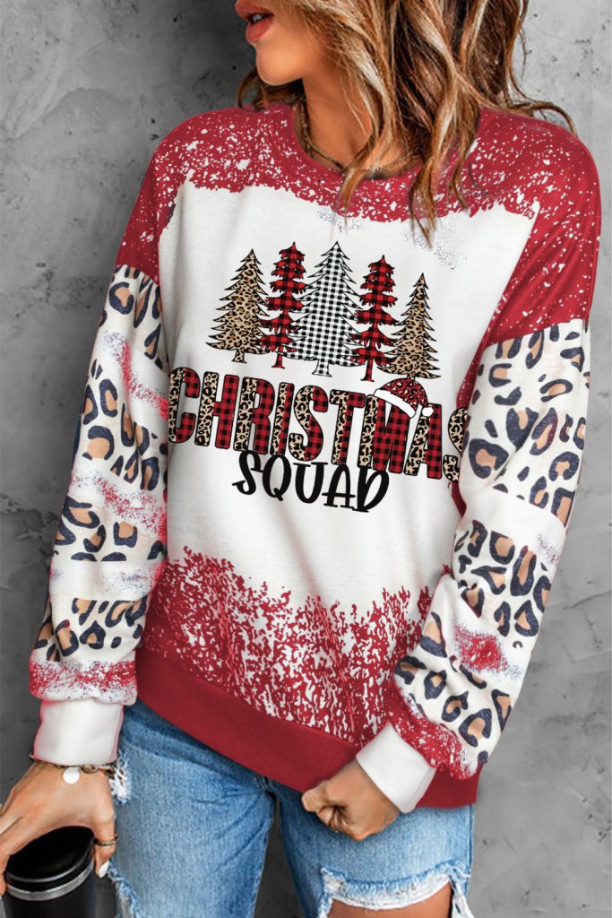 Christmas Tree Graphic Sweatshirt - Brick Red by Trendsi from FREYA’S CLOSET