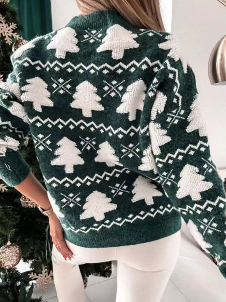Christmas Tree Pattern Long Sleeve Sweater - Green by Trendsi from FREYA’S CLOSET