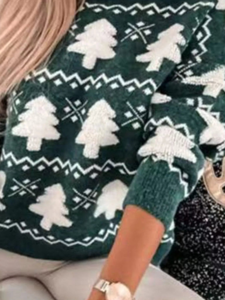 Christmas Tree Pattern Long Sleeve Sweater - Green by Trendsi from FREYA’S CLOSET