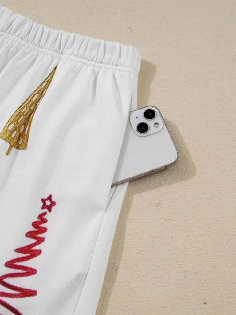 Christmas Tree Round Neck Top and Shorts Set - White by Trendsi from FREYA’S CLOSET