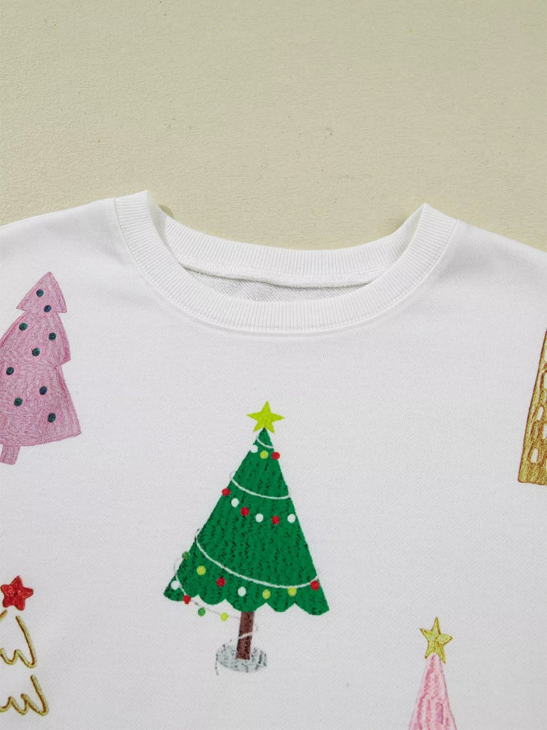 Christmas Tree Round Neck Top and Shorts Set - White by Trendsi from FREYA’S CLOSET